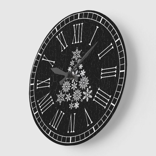 ホワイトクリスマスの木あなたの風化させた背景 ラージ壁時計 (傾斜)