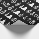ホワイトクリスマスの木のかわいい休日パターン黒 ラッピングペーパー (角)