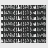 ホワイトクリスマスの木のかわいい休日パターン黒 ラッピングペーパー (フラット)