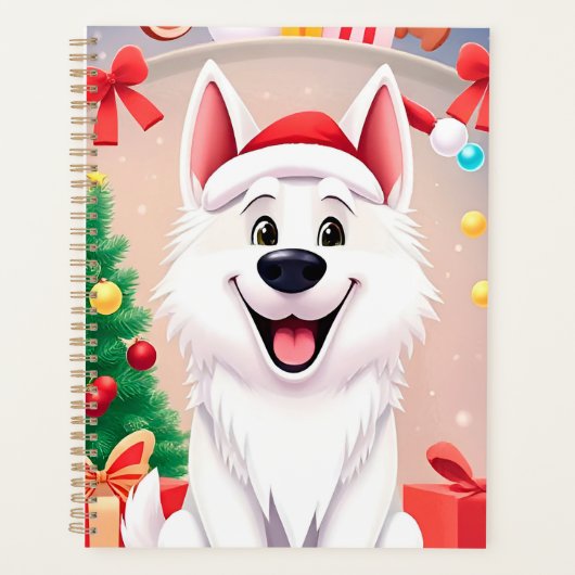 🎁ホワイトクリスマスの犬サンタ帽子ギフトアイデア✨ プランナー手帳 (正面)