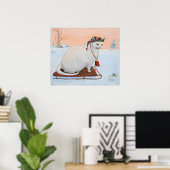 ホワイトクリスマスの猫の壁掛けアート ポスター (ホームオフィス)