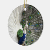 ホワイトクリスマスの白い孔雀のオーナメント セラミックオーナメント (左)