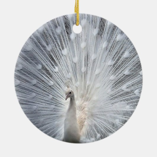 ホワイトクリスマスの白い孔雀のオーナメント セラミックオーナメント (裏面)