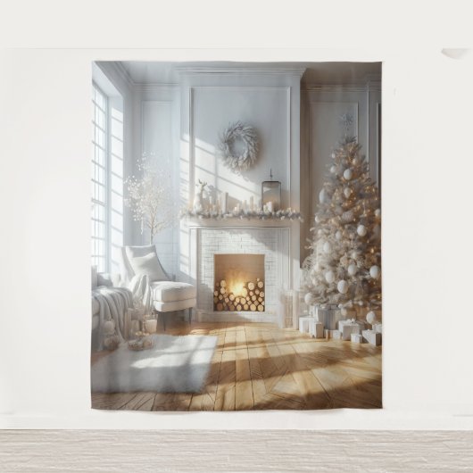 ホワイトクリスマスの輝き 背景 タペストリー (正面)