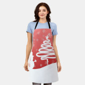 ホワイトクリスマスウィンターワンダーランド雪だるまツリー エプロン (着用した状態)
