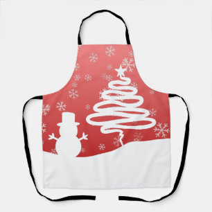 ホワイトクリスマスウィンターワンダーランド雪だるまツリー エプロン