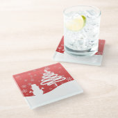 ホワイトクリスマスウィンターワンダーランド雪だるまツリー ガラスコースター (アングル)