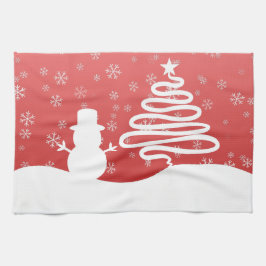 ホワイトクリスマスウィンターワンダーランド雪だるまツリー キッチンタオル