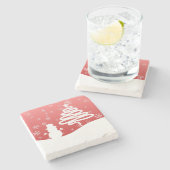 ホワイトクリスマスウィンターワンダーランド雪だるまツリー ストーンコースター (横)