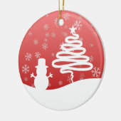ホワイトクリスマスウィンターワンダーランド雪だるまツリー セラミックオーナメント (左)