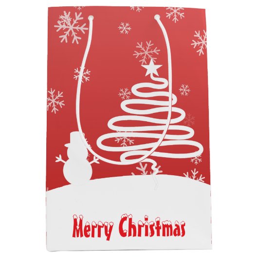 ホワイトクリスマスウィンターワンダーランド雪だるまツリー ミディアムペーパーバッグ (正面)