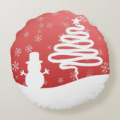 ホワイトクリスマスウィンターワンダーランド雪だるまツリー ラウンドクッション (裏面)