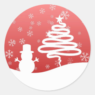 ホワイトクリスマスウィンターワンダーランド雪だるまツリー ラウンドシール