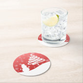 ホワイトクリスマスウィンターワンダーランド雪だるまツリー ラウンドペーパーコースター (インサイチュ)