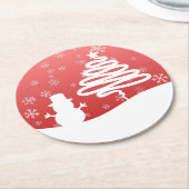 ホワイトクリスマスウィンターワンダーランド雪だるまツリー ラウンドペーパーコースター (アングル)