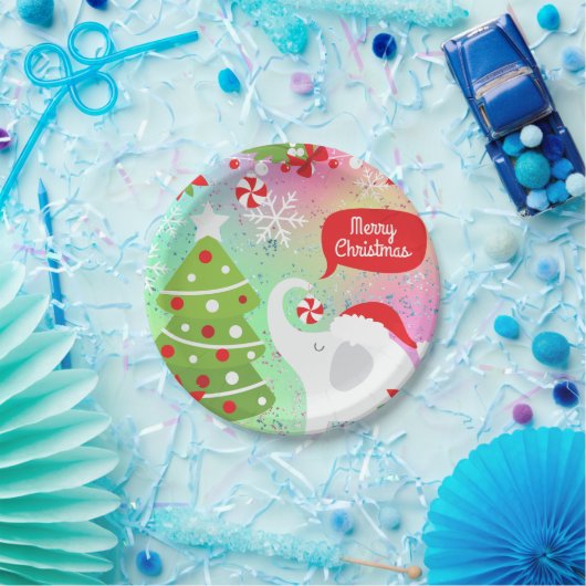 ホワイトクリスマスエレファントスクエア ペーパープレート (パーティー)