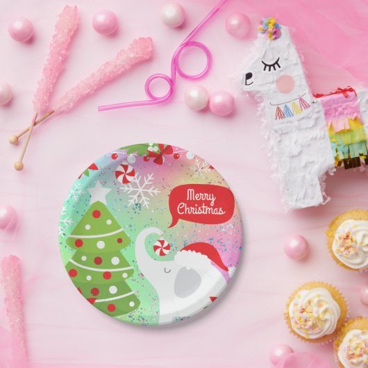 ホワイトクリスマスエレファントスクエア ペーパープレート (パーティー)