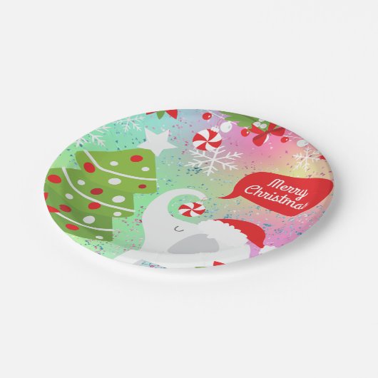 ホワイトクリスマスエレファントスクエア ペーパープレート (アングル)