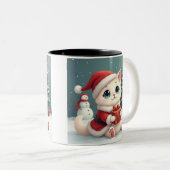 ホワイトクリスマスキャットマグカップ ツートーンマグカップ (正面右)