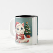 ホワイトクリスマスキャットマグカップ ツートーンマグカップ (正面左)