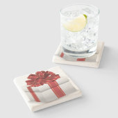 ホワイトクリスマスギフトレッドリボン ストーンコースター (横)