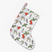 ホワイトクリスマスサンタとシャンパンパターン スモールクリスマスストッキング (正面 (吊り時))