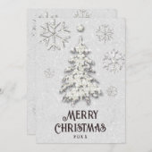ホワイトクリスマススススススパークル金ゴールドグリッターツリーエレガント シーズンカード (正面/裏面)