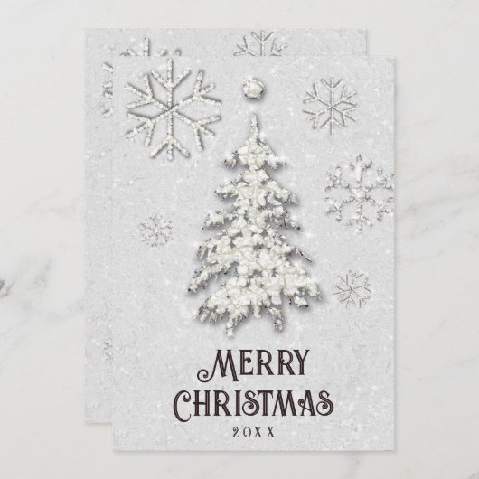 ホワイトクリスマススススススパークル金ゴールドグリッターツリーエレガント シーズンカード (正面/裏面)
