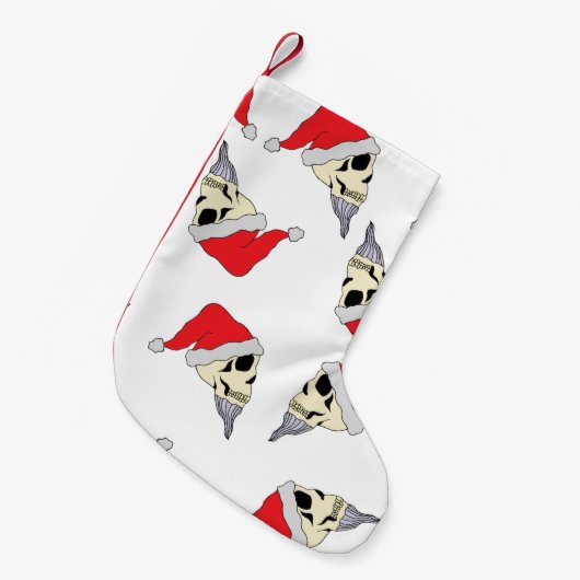 ホワイトクリスマスストッキングとサンタクローススカル  スモールクリスマスストッキング (正面 (吊り時))