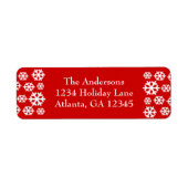 ホワイトクリスマススノーフレークオンレッド差出人住所 ラベル (正面)