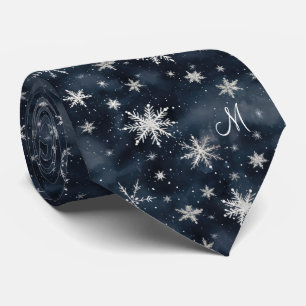ホワイトクリスマススノーフレークダークブルーネックタイ ネクタイ