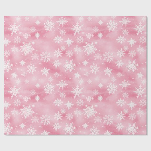 ホワイトクリスマススノーフレークピンクの水色 ラッピングペーパー (フラット)