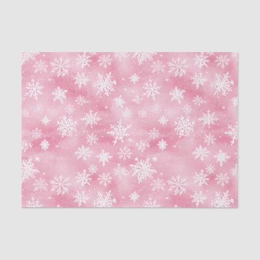 ホワイトクリスマススノーフレークピンクの水色 薄葉紙 (正面)