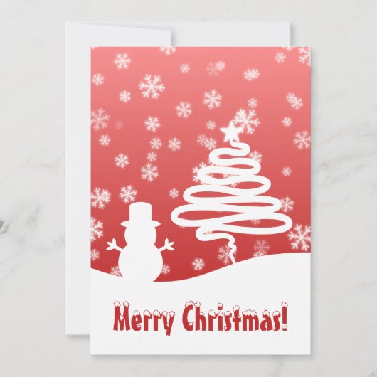 ホワイトクリスマスツリーと雪だるまフラットカード (正面)