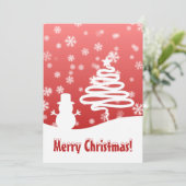 ホワイトクリスマスツリーと雪だるまフラットカード (スタンド正面)