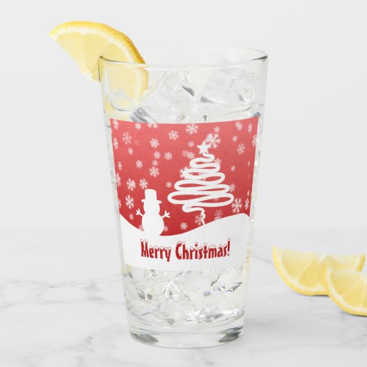 ホワイトクリスマスツリーと雪だるま タンブラーグラス (アイス正面)