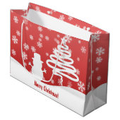 ホワイトクリスマスツリーと雪だるま ラージペーパーバッグ (正面アングル)