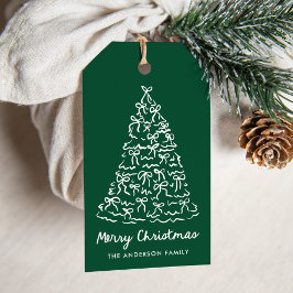ホワイトクリスマスツリーのリボン 緑のクリスマスグッズ ギフトタグ