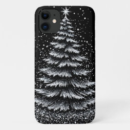 ホワイトクリスマスツリーの上品な冬のアート iPhone 11 ケース