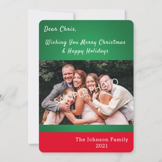 ホワイトクリスマスツリーの写真グリーティングカード 招待状 (裏面)