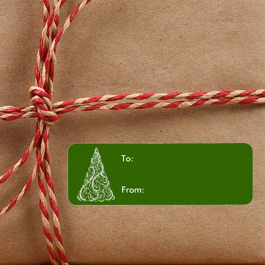 ホワイトクリスマスツリーオングリーンホリデーギフトラベル ラベル