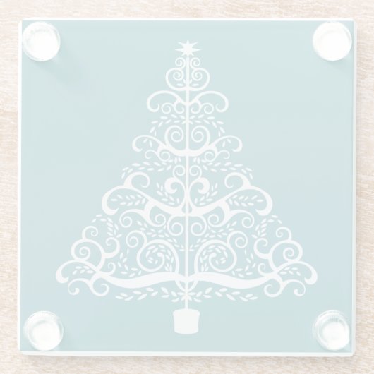 ホワイトクリスマスツリーオンティール(緑がかった色) ガラスコースター (裏面)