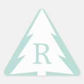 ホワイトクリスマスツリーオンミントグリーンカスタムクリスマスモノグラム 三角形シール (正面)