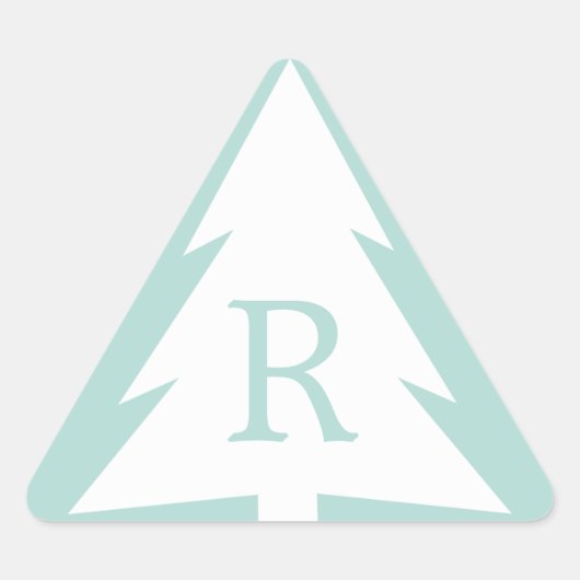 ホワイトクリスマスツリーオンミントグリーンカスタムクリスマスモノグラム 三角形シール (正面)