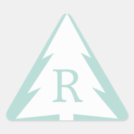 ホワイトクリスマスツリーオンミントグリーンカスタムクリスマスモノグラム 三角形シール