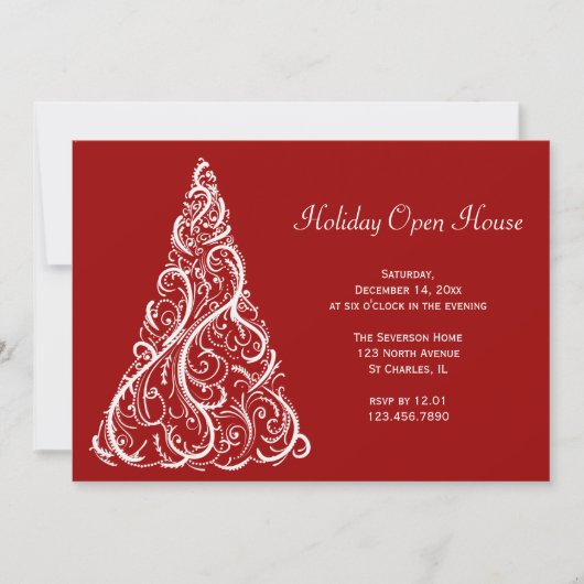 ホワイトクリスマスツリーオンレッドホリデーオープンハウス 招待状 (正面)