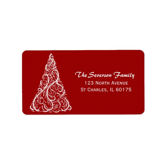 ホワイトクリスマスツリーオンレッド差出人住所 ラベル (正面)
