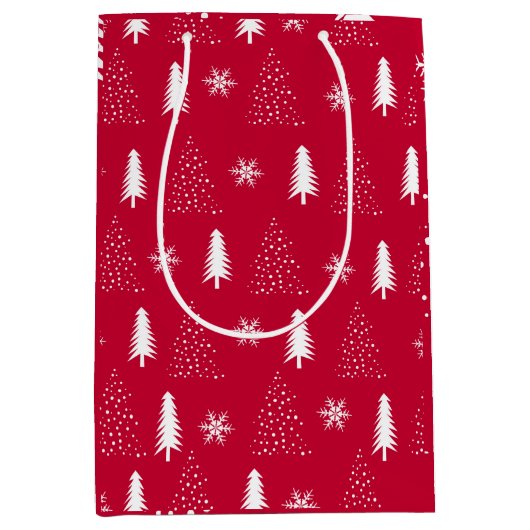 ホワイトクリスマスツリーズスノーフレークレッド抱き枕 ミディアムペーパーバッグ (正面)