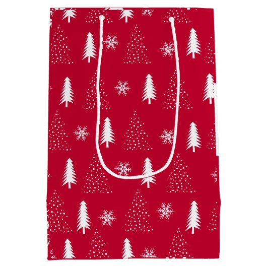 ホワイトクリスマスツリーズスノーフレークレッド抱き枕 ミディアムペーパーバッグ (裏面)