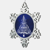 ホワイトクリスマスツリーブルー スノーフレークピューターオーナメント (右)